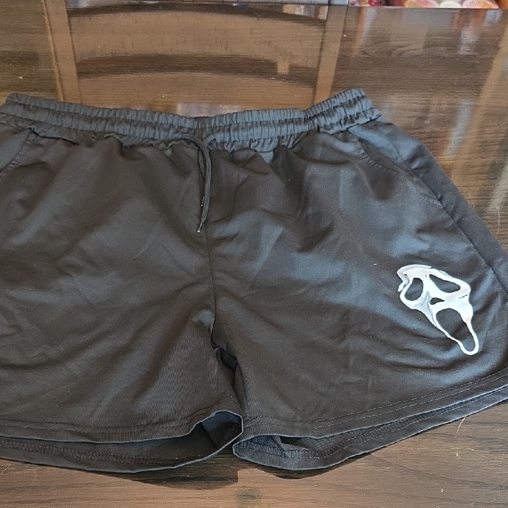 Men's Black Athletic Shorts with  Ghost Face Mask Design